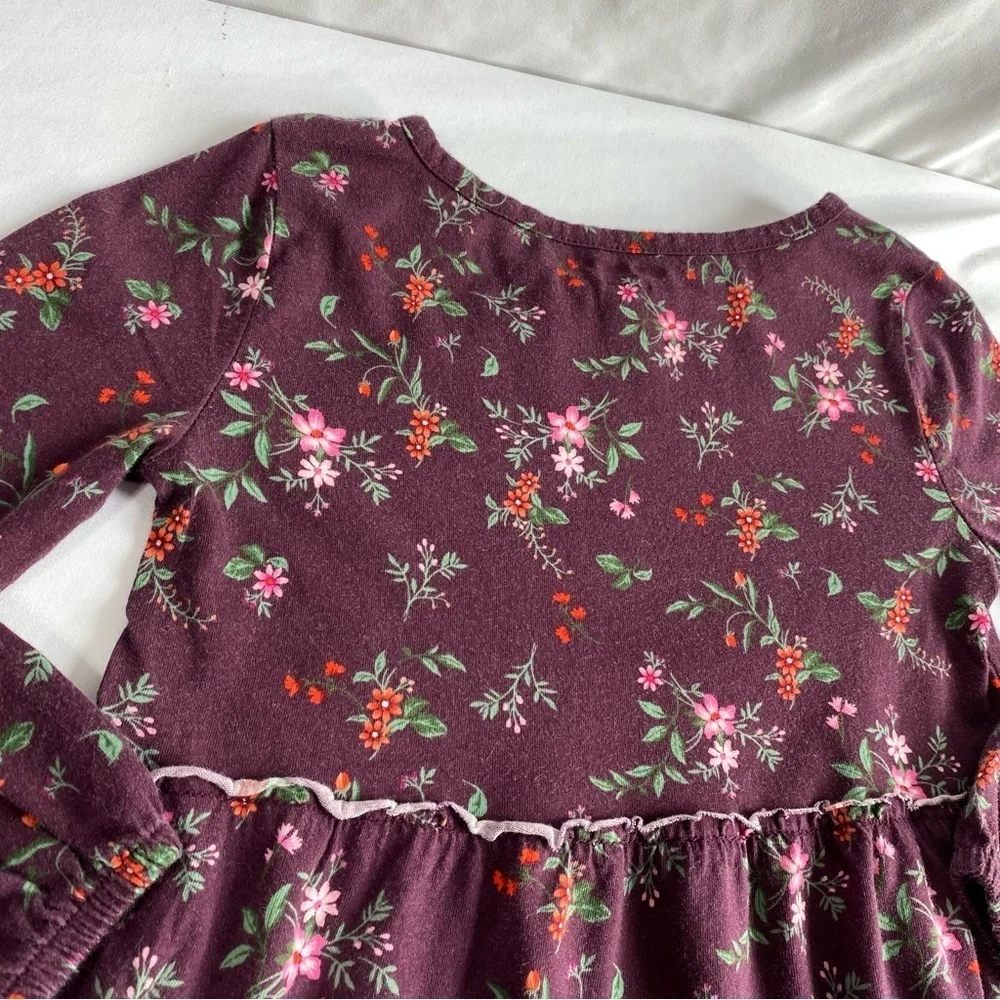 Old Navy Girls Maroon Floral Tiered Ruffle Long Sleeve Dress